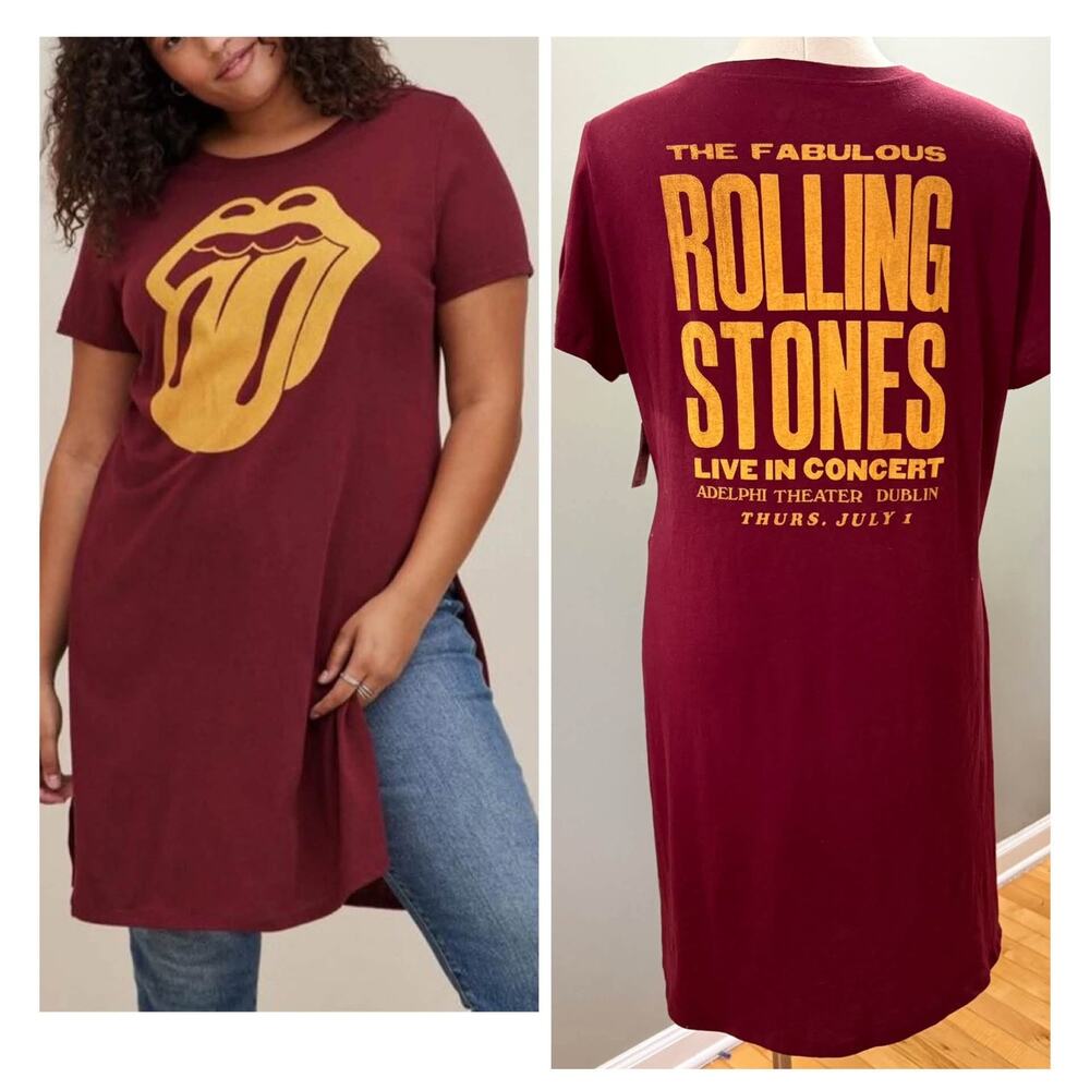 Torrid 2 (2X 18/20) Rolling Stones Rock Split Sides Long Tunic Dress T Shirt Tee